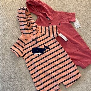 NWT Carter’s Set of Nautical Hooded Baby Rompers 24M